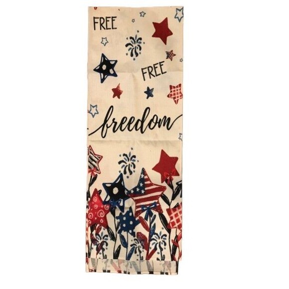 Table Runner 13x72in Woven Polyester Patriotic Freedom Stars Free - Picture 2 of 2